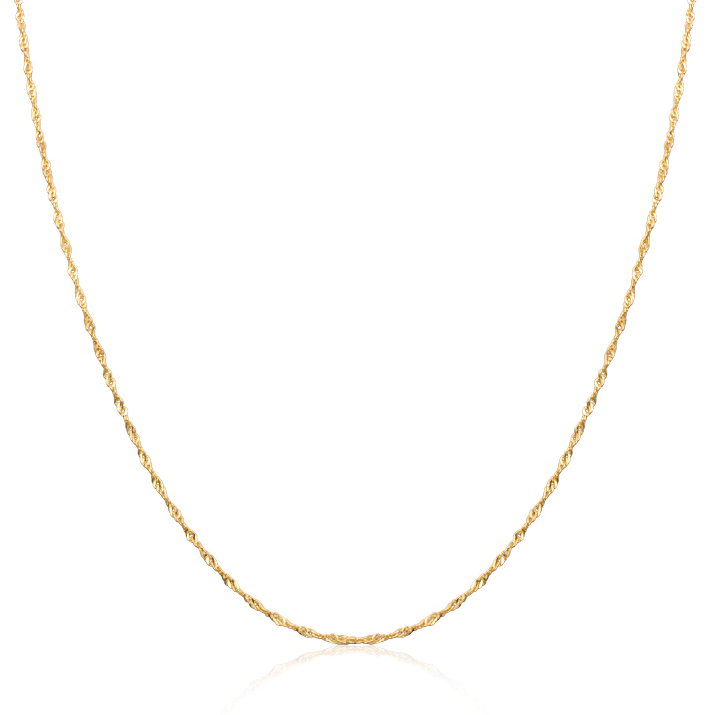 The necklace is made of 18k gold and showcases a delicate twisted rope design, which reflects light for an elegant shimmer.