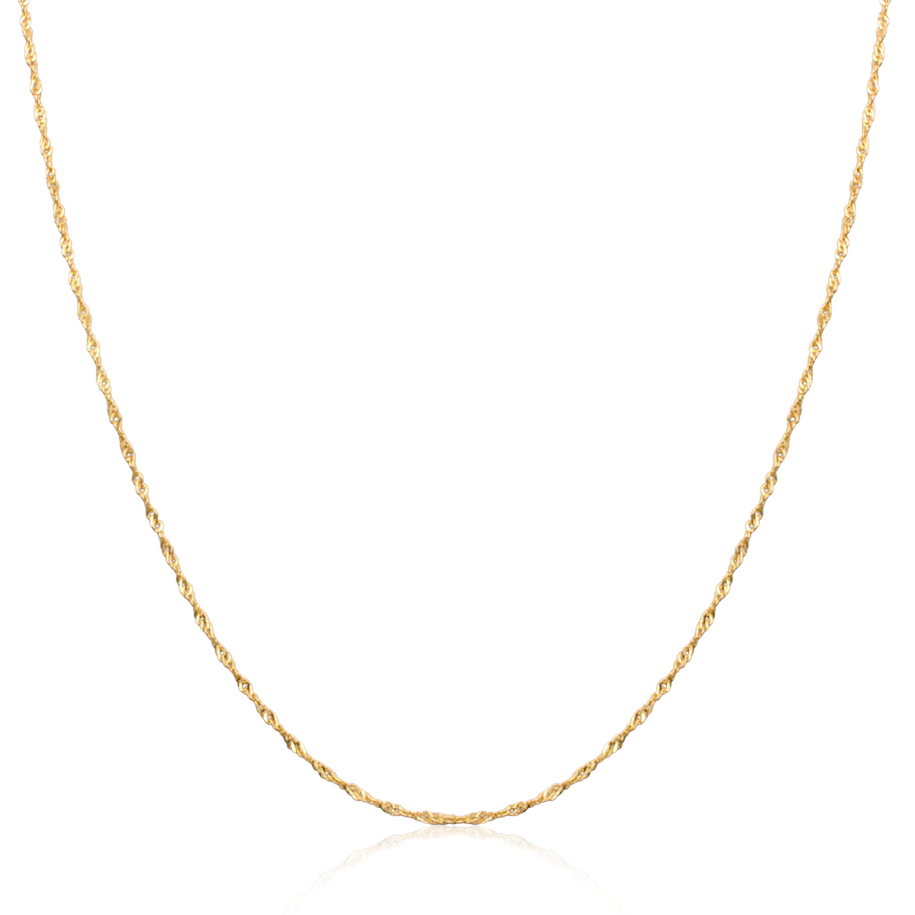 The necklace is made of 18k gold and showcases a delicate twisted rope design, which reflects light for an elegant shimmer.