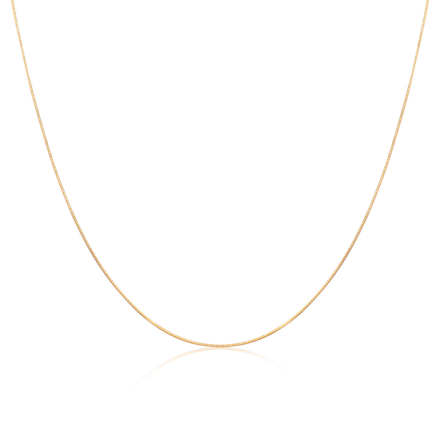 A simple and elegant gold Veneziana chain necklace with a smooth finish, showcased against a stark white background that highlights its classic beauty.