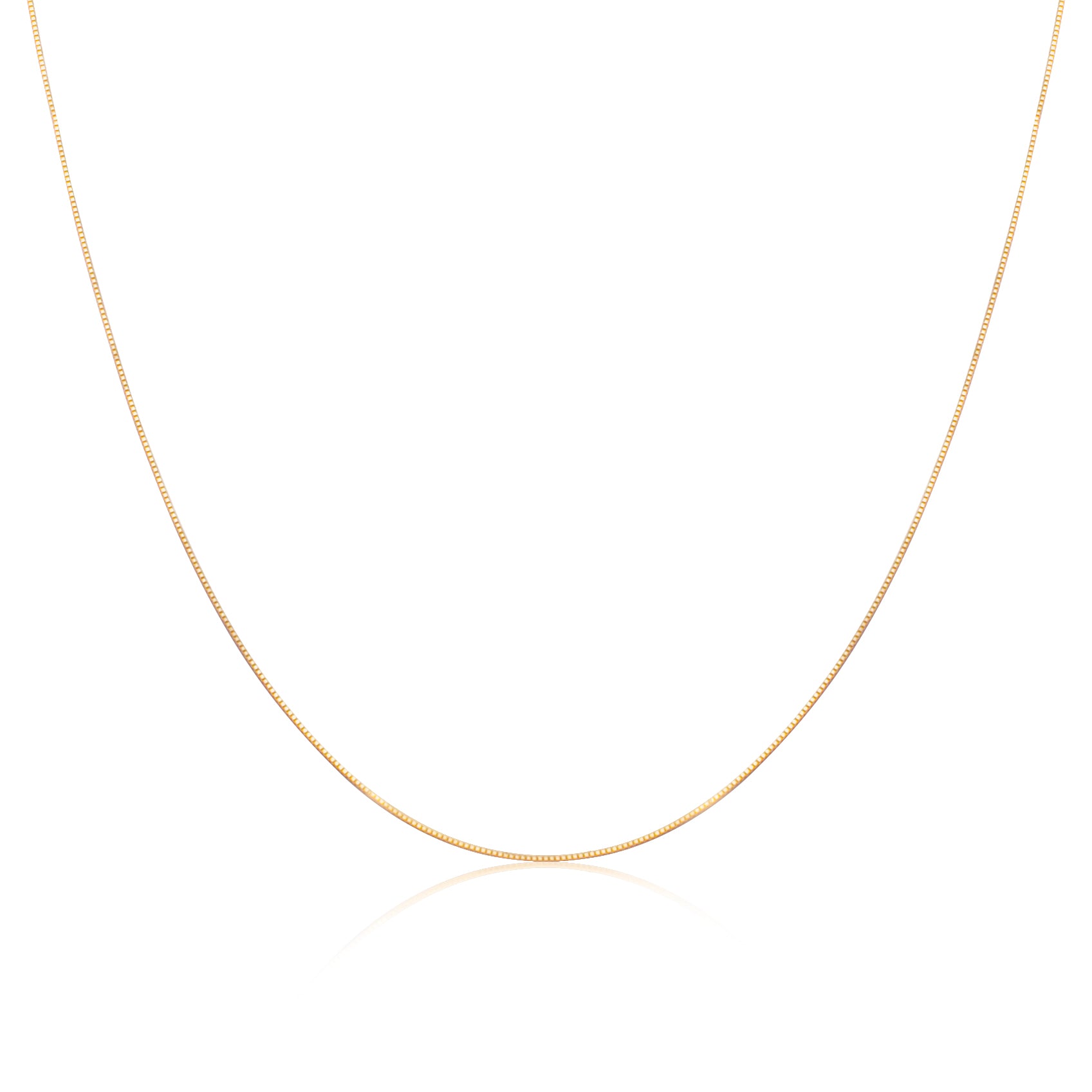 A simple and elegant gold Veneziana chain necklace with a smooth finish, showcased against a stark white background that highlights its classic beauty.