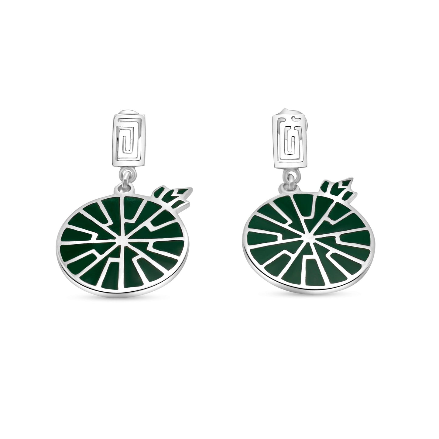 sterling silver Victoria Regia lily earring. Green color achieved with eco-friendly local inlay technique. Handcrafted & inspired by the Amazonian water lily, known for its large white flowers. 