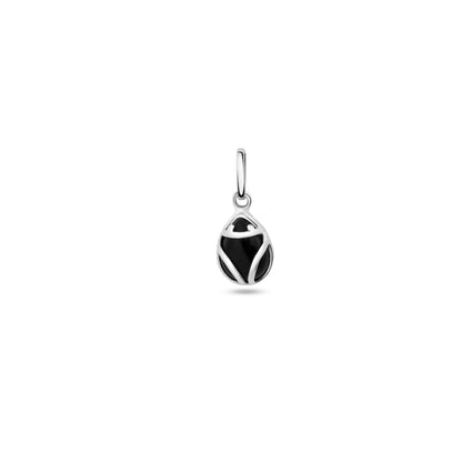 Elegant .950 sterling silver pendant with a teardrop-shaped black onyx, featuring a minimalistic and sleek design against a white background.