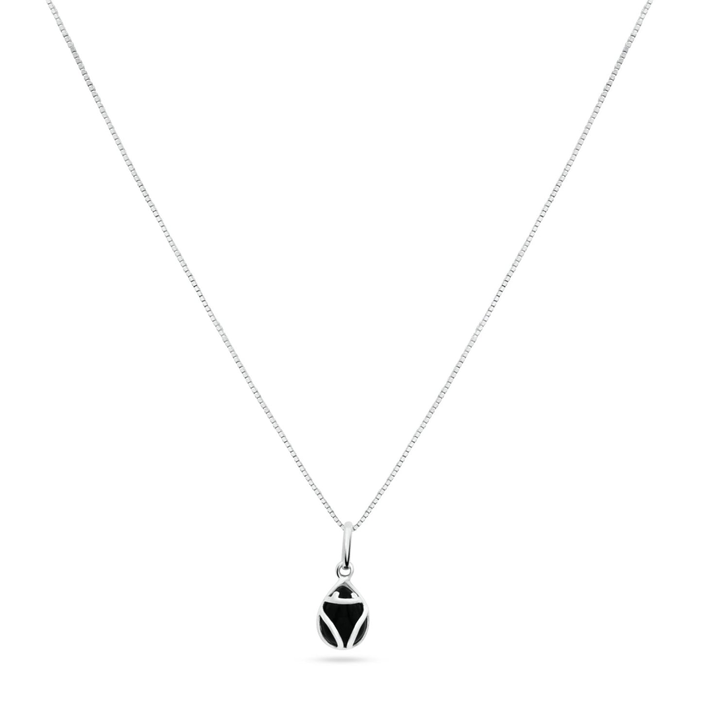 Delicate .950 silver necklace with teardrop black onyx pendant. Minimalist design, perfect for everyday wear.