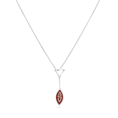 Marajoara pendant necklace: Sterling silver with a brown inlay (local technique). Oar-shaped pendant symbolizes Amazonian navigation.